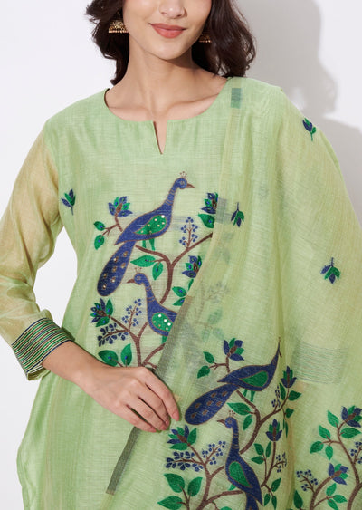 Parrot Green Chanderi Straight cut suit