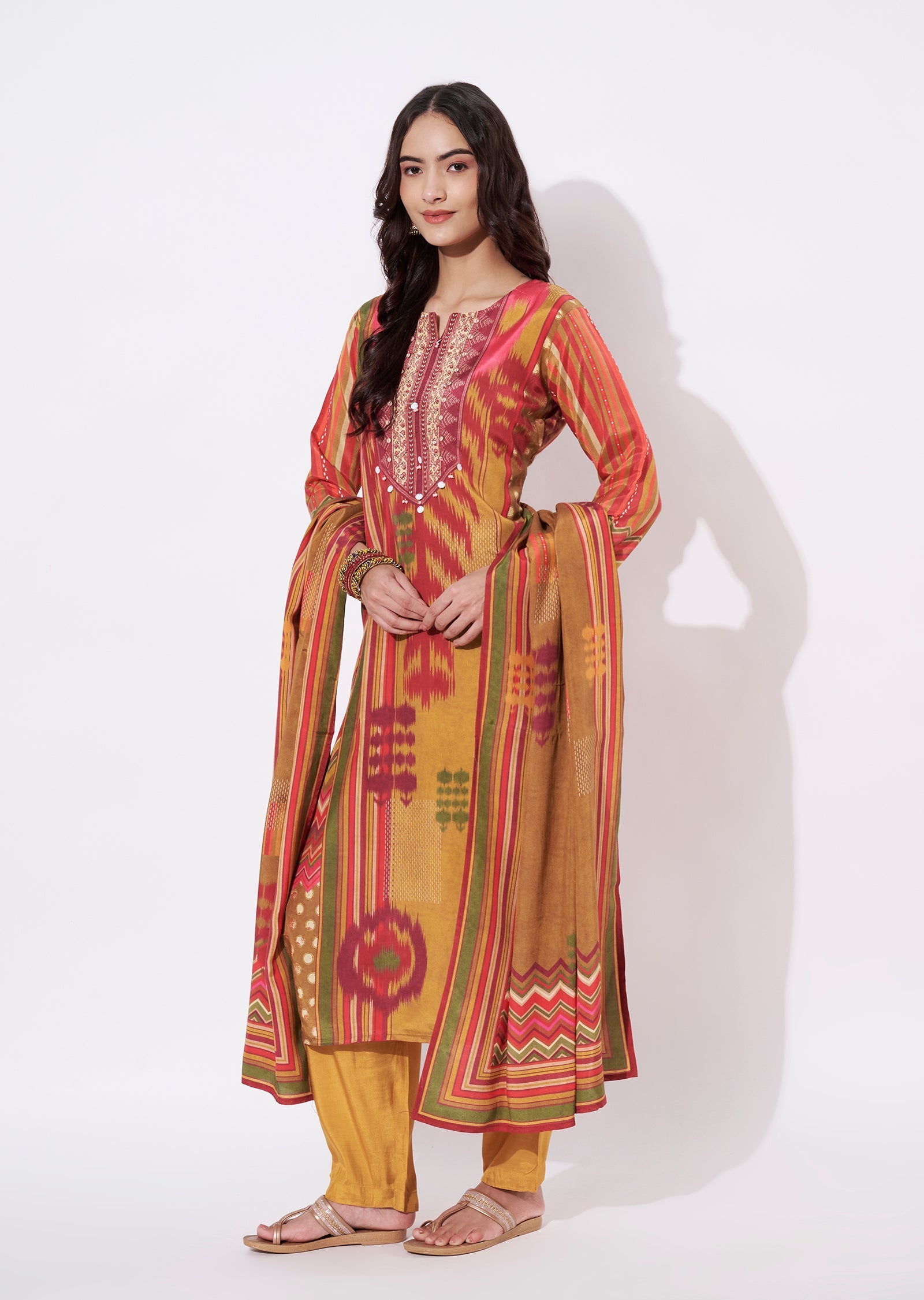 Mustard Dola Silk Straight cut suit