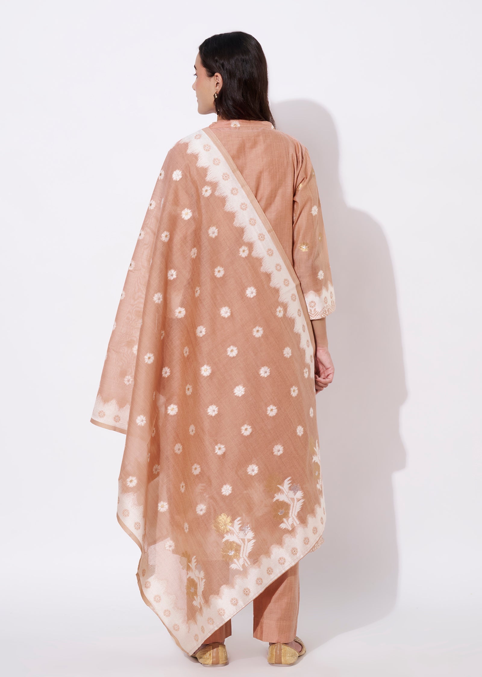 Dusty Peach Chanderi Straight cut suit