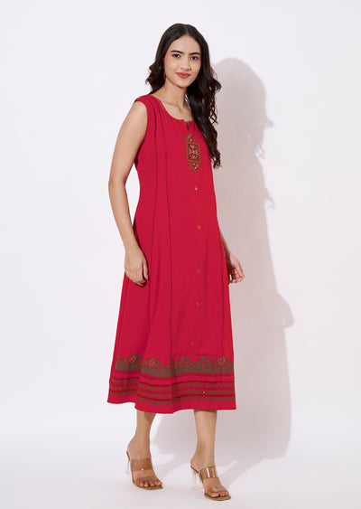 Rani Pink Gold Frock style kurti