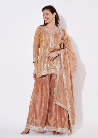 Peach Tissue Sharara Set