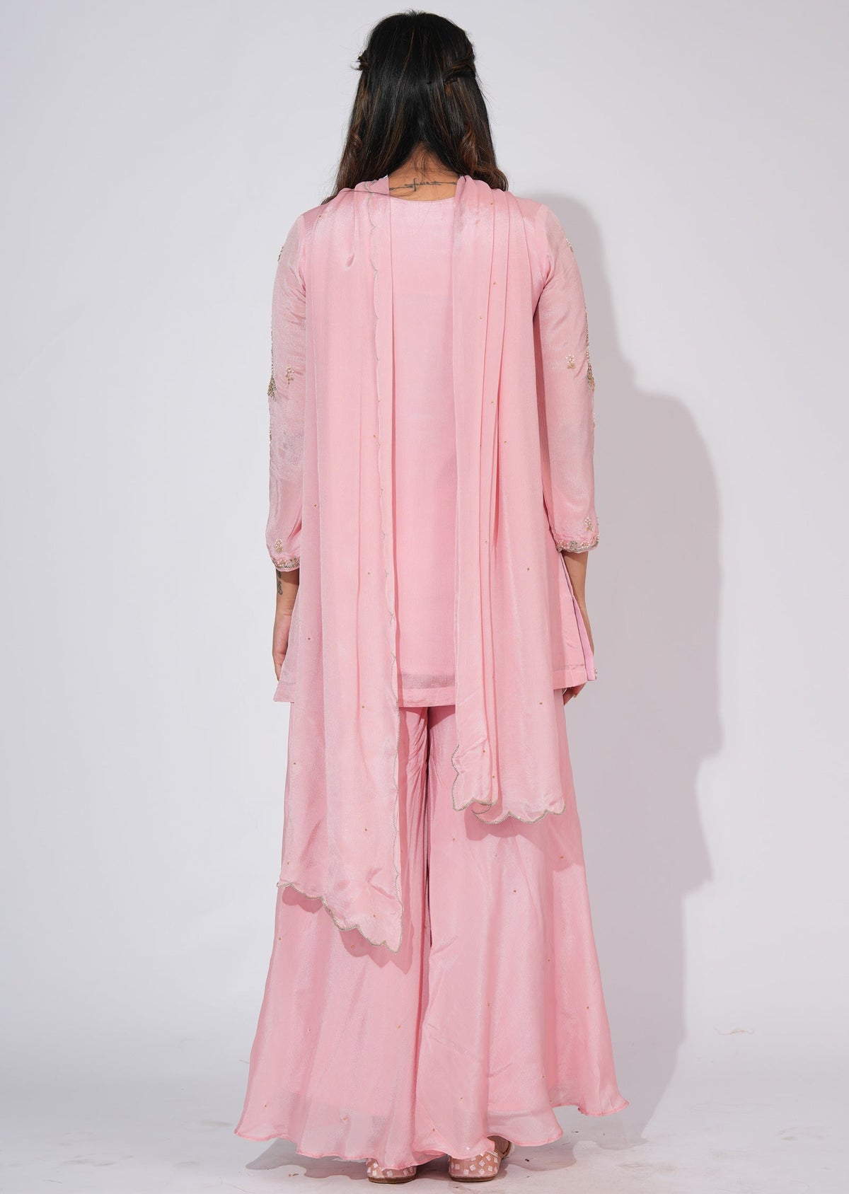 Light Pink Chinnon Sharara Set