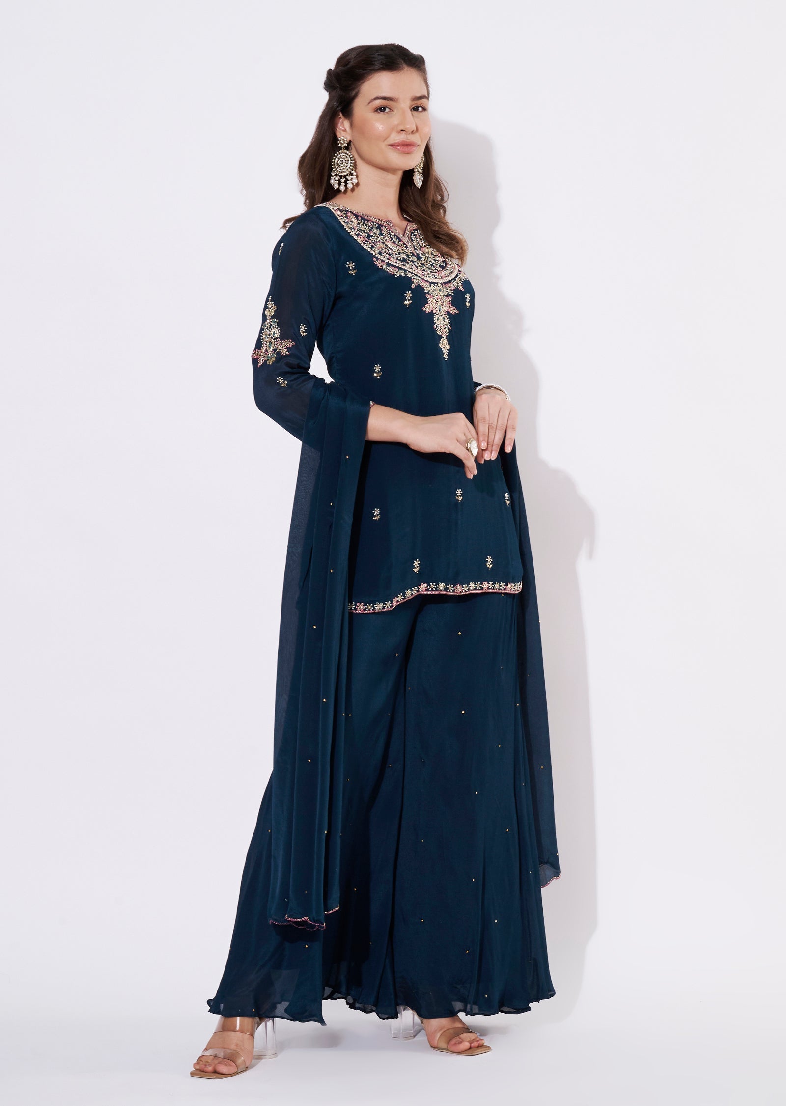 Teal Blue Chinnon Sharara Set