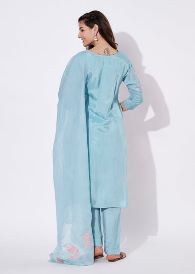 Blue Silk Straight cut suit