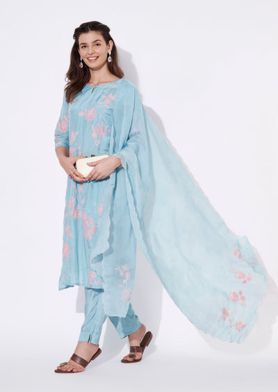 Blue Silk Straight cut suit