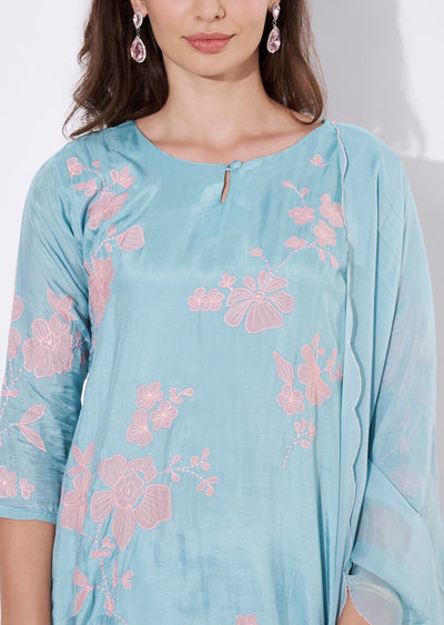 Blue Silk Straight cut suit