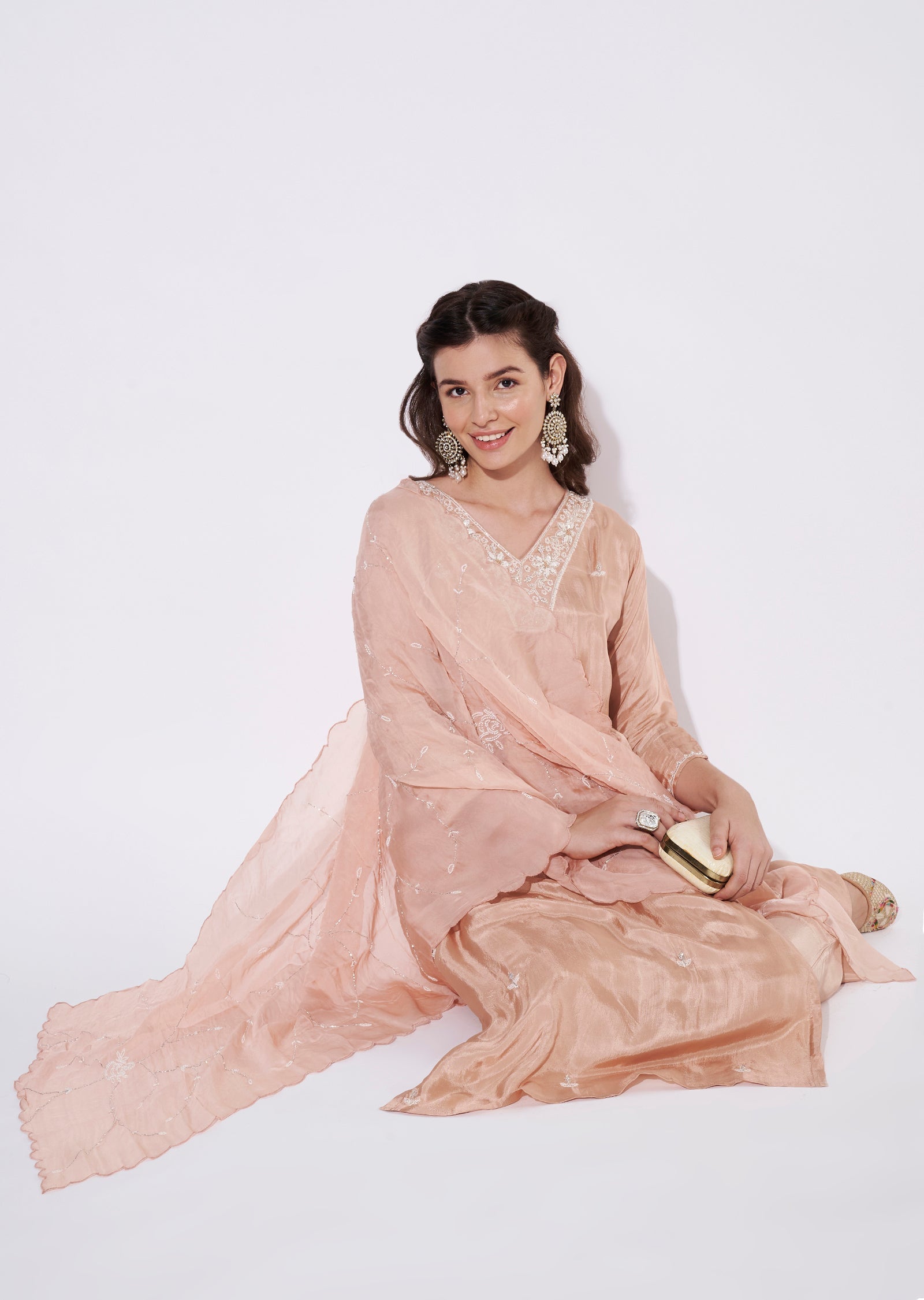 Peach Silk Straight cut Suit