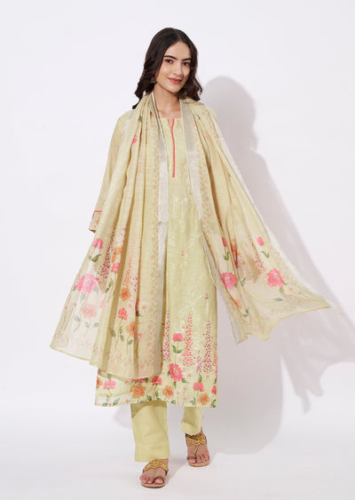 Cream Linen Cotton Straight cut suit