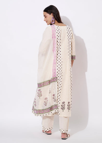 Cream Cotton Anarkali Suit