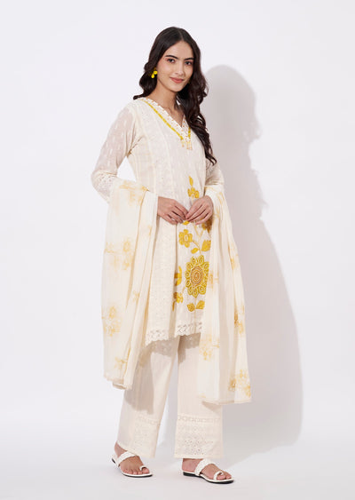 Off White Cotton Anarkali Suit