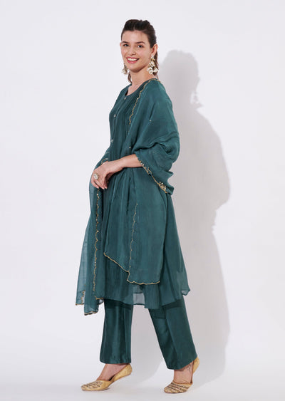 Dusty Green Silk Anarkali Suit
