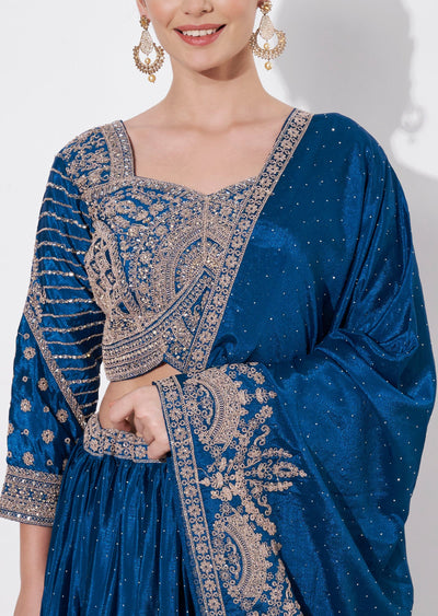 Teal Blue Silk Lehenga Set