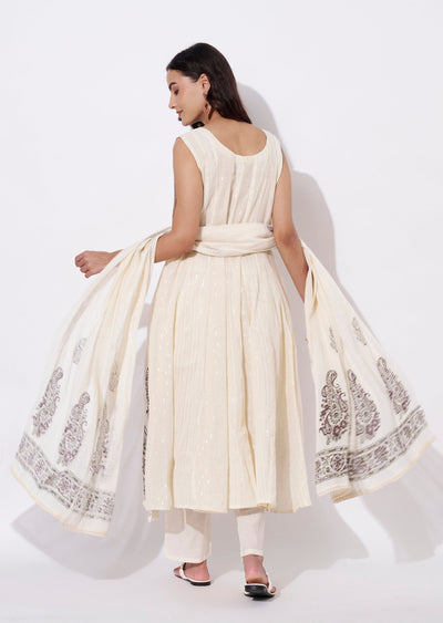 Off White Cotton Anarkali Suit