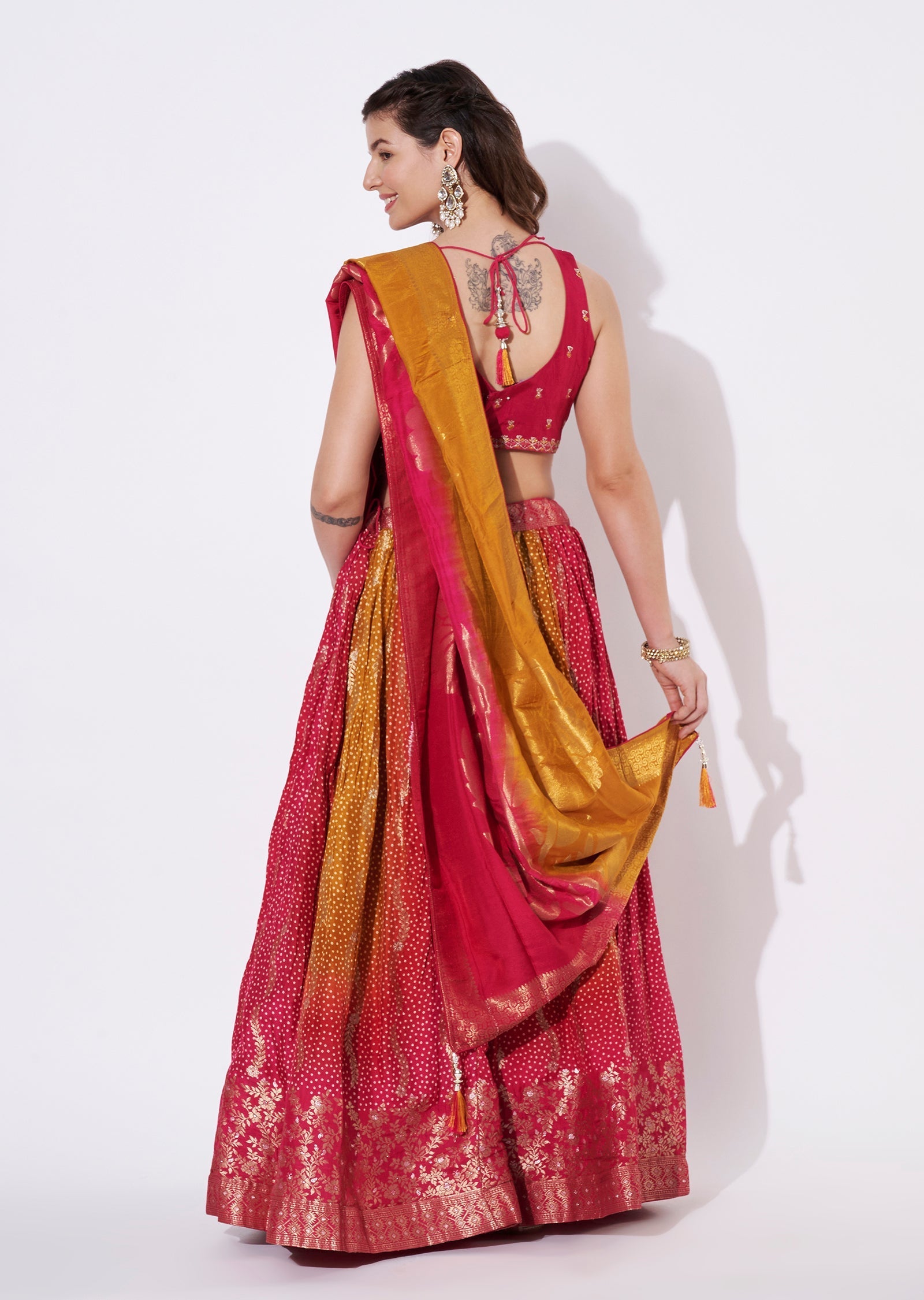 Red & mustard yellow lehenga