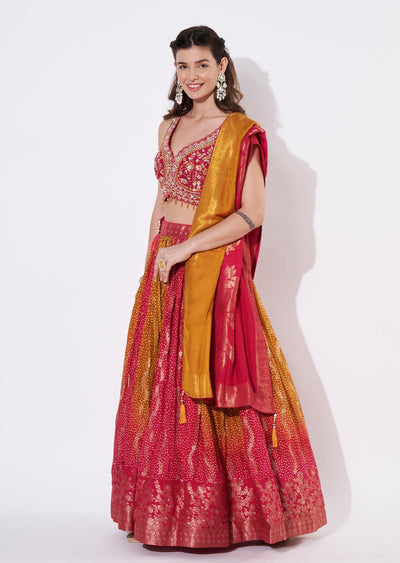 Red & mustard yellow lehenga
