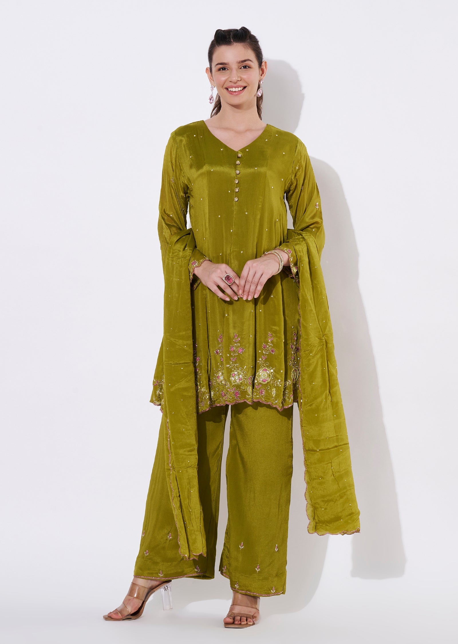 Light Green Tissue Short Kurti Set