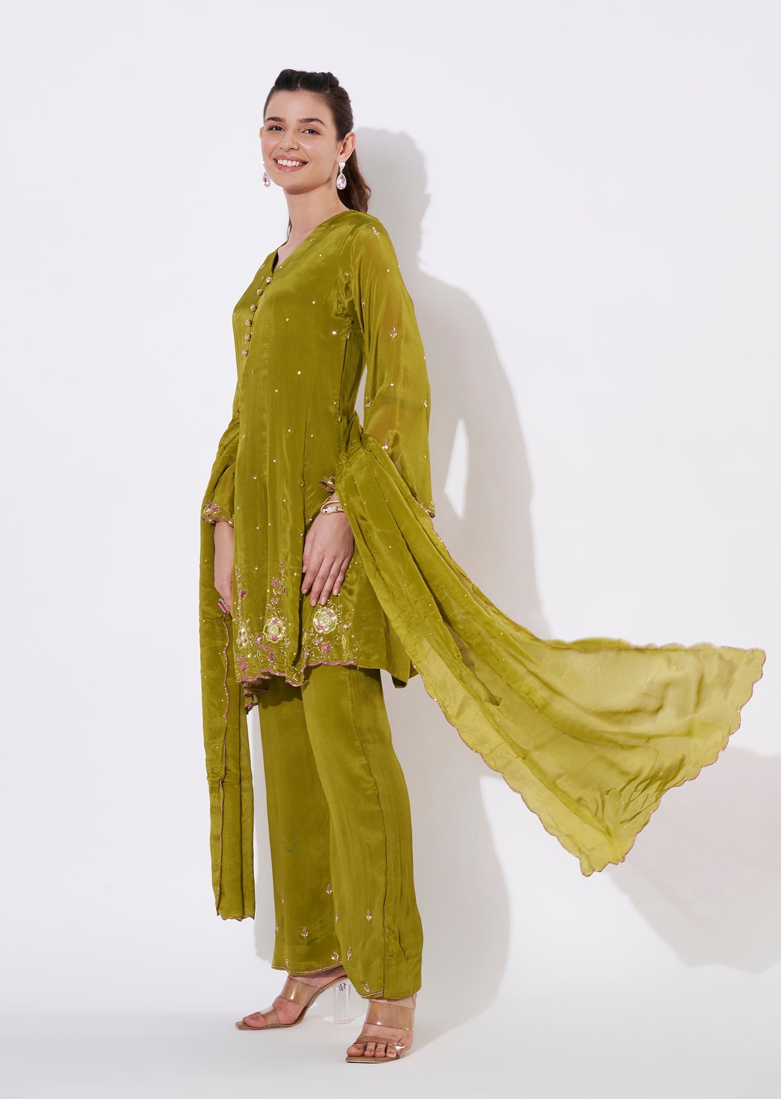Light Green Tissue Short Kurti Set