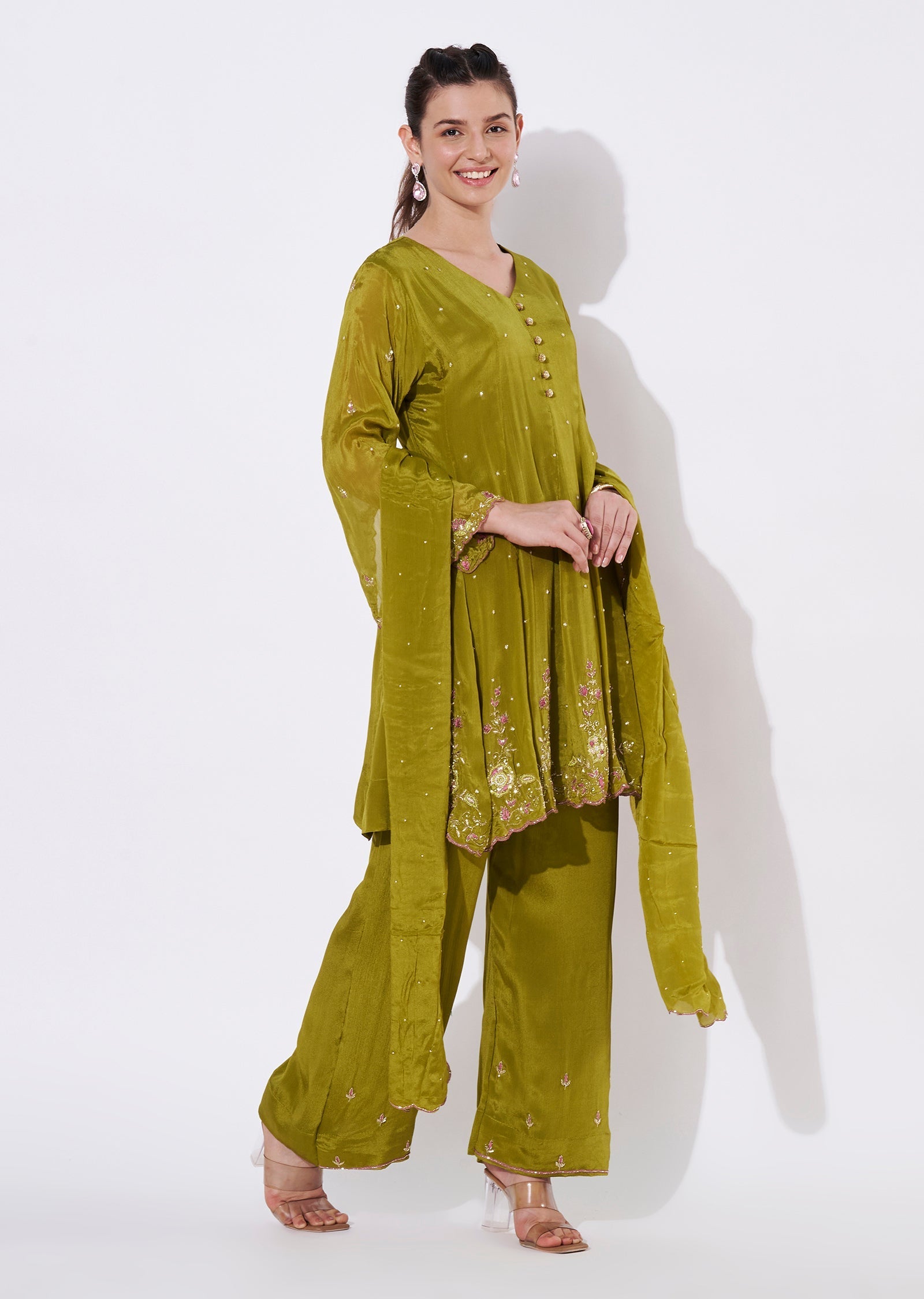 Light Green Tissue Short Kurti Set