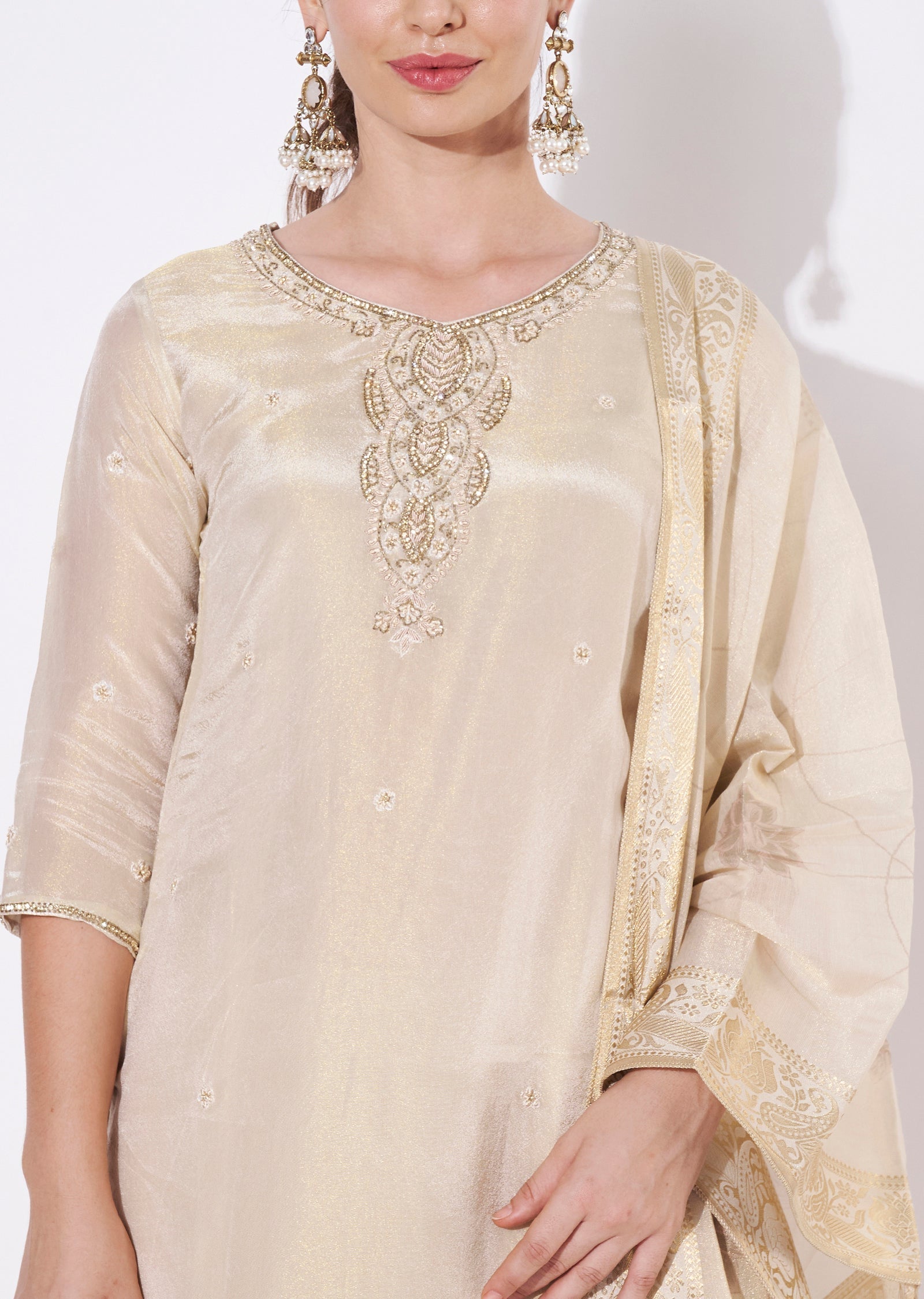 Cream Tissue Straight cut suit
