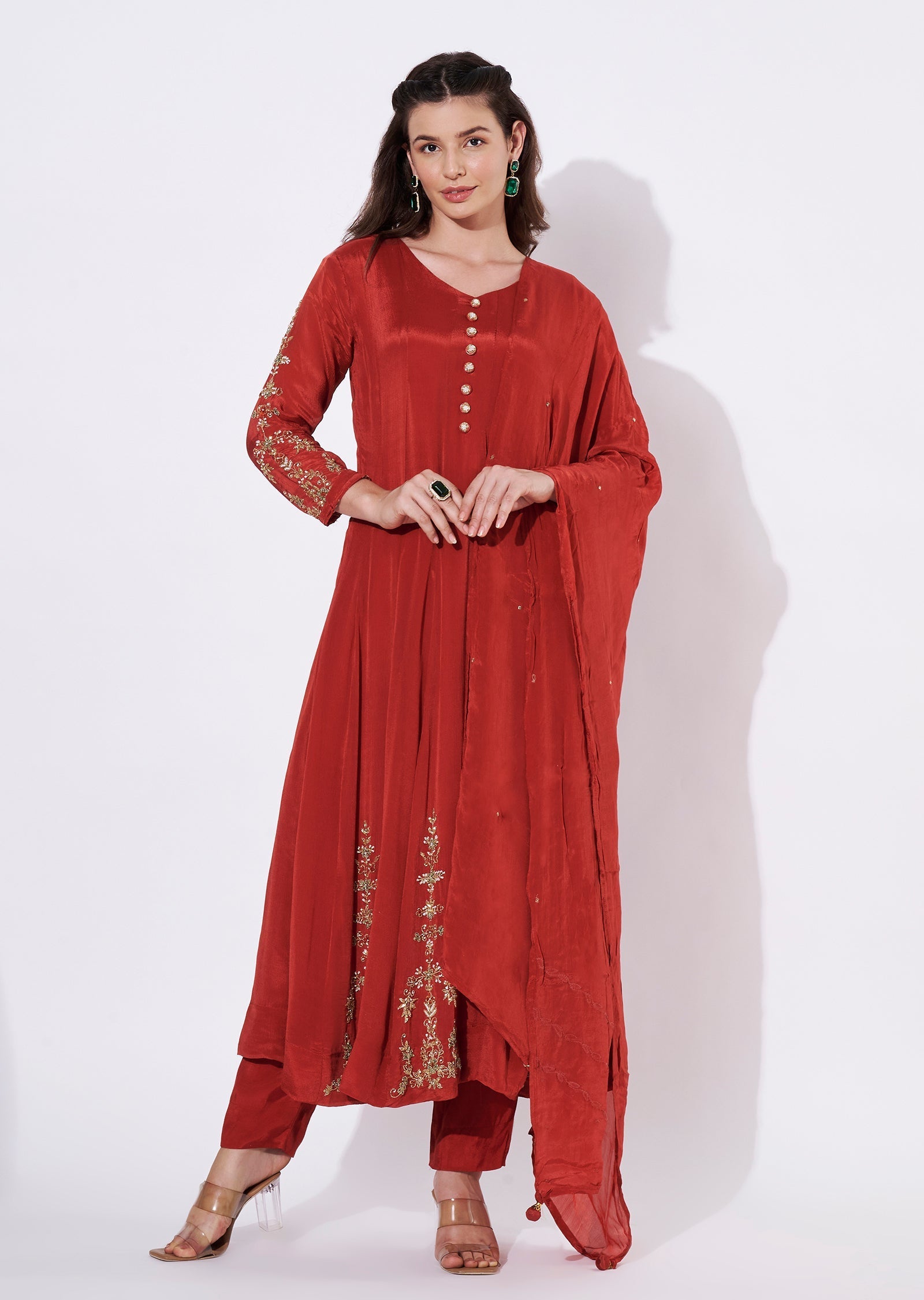 Rust Silk Anarkali Suit
