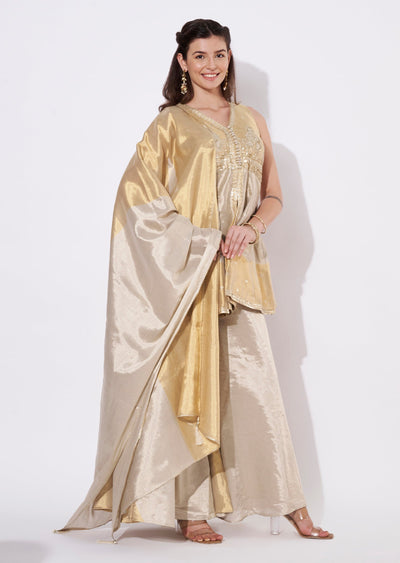 Two toned gold tissue Sharara Set