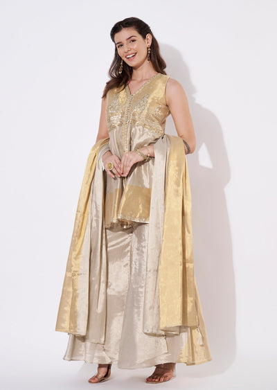 Two toned gold tissue Sharara Set