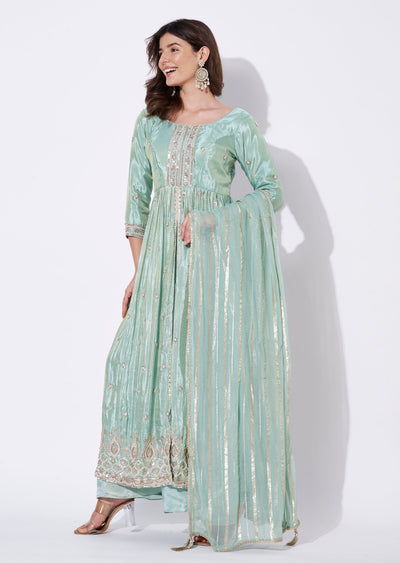 Sea Green Tissue Anarkali Suit