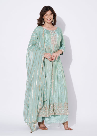 Sea Green Tissue Anarkali Suit