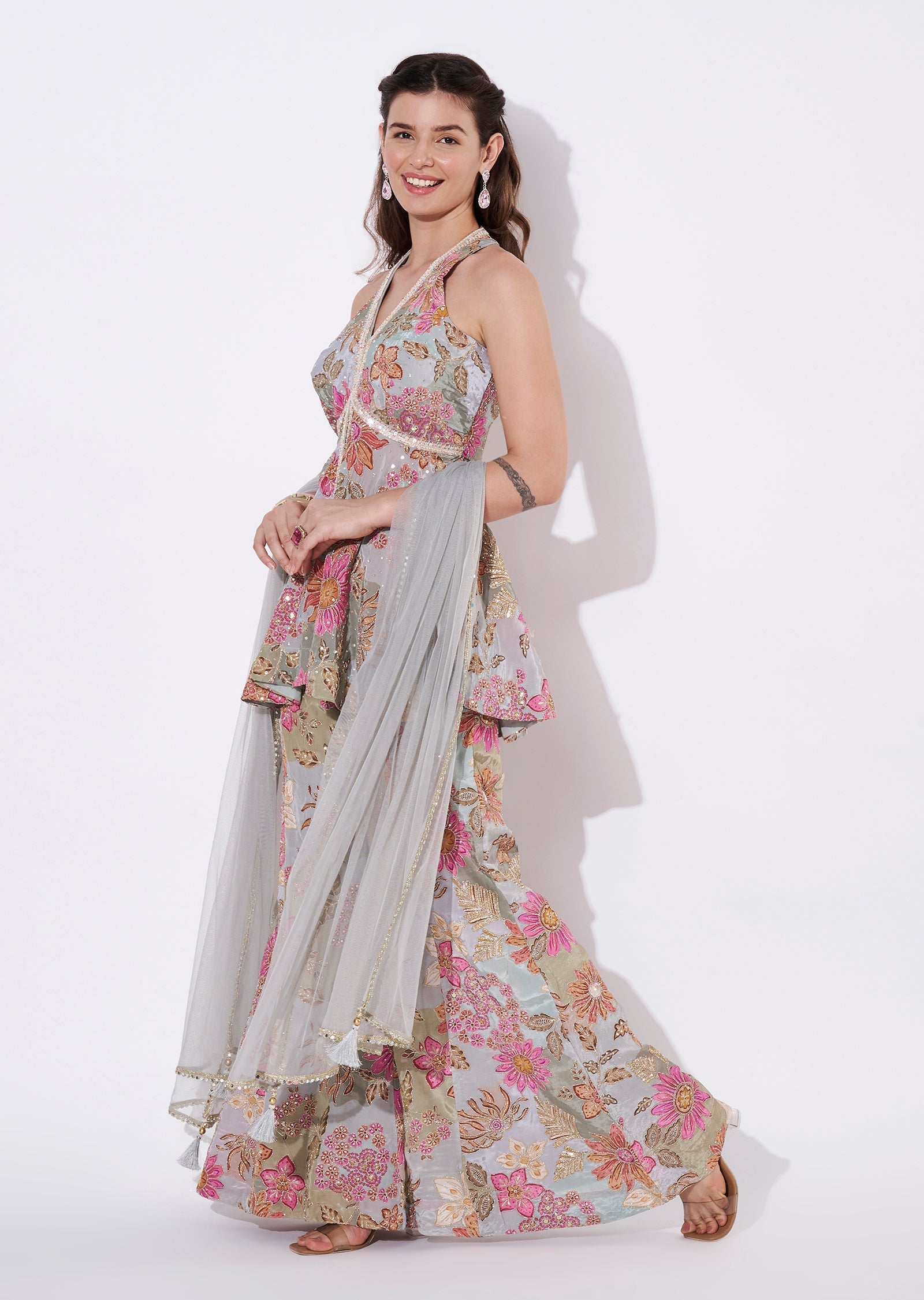 Multi coloured floral Sharara Set