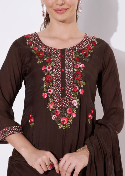 Brown Silk Anarkali Suit