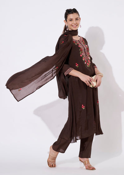 Brown Silk Anarkali Suit