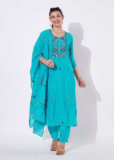 Rama Blue Silk Straight cut suit