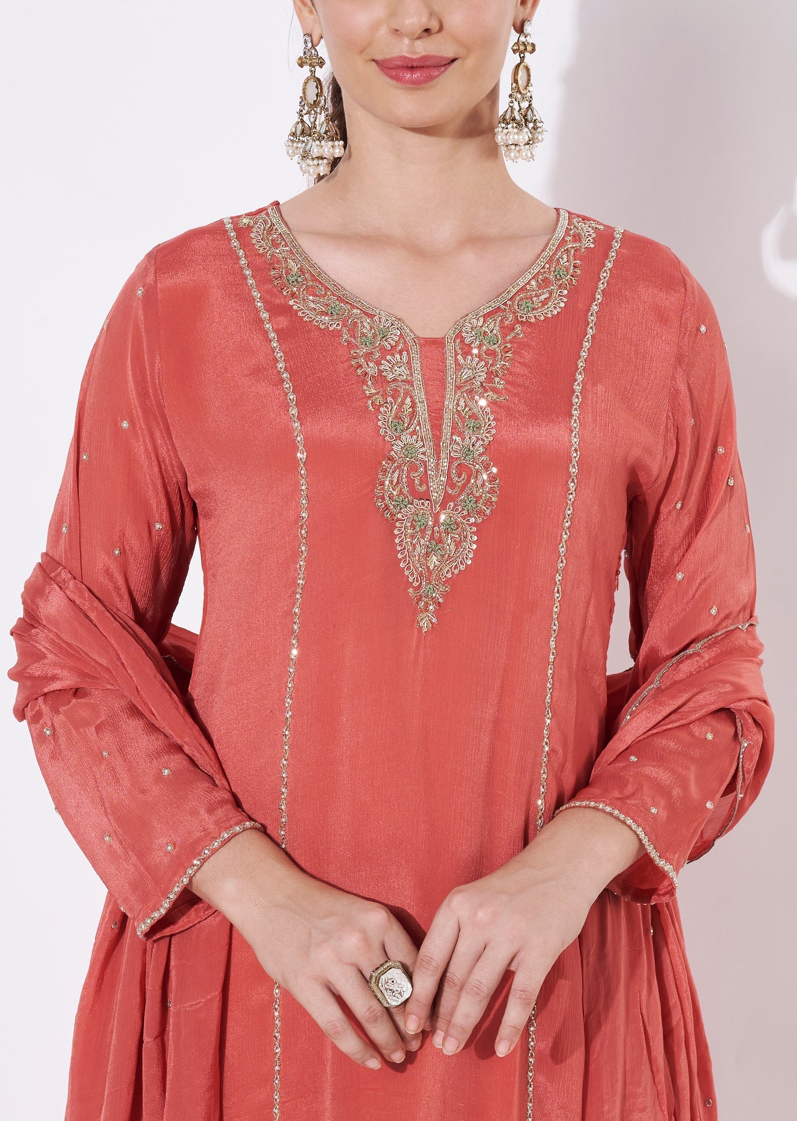 Peach Chinnon Straight cut suit