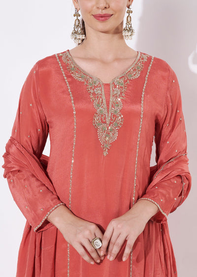 Peach Chinnon Straight cut suit