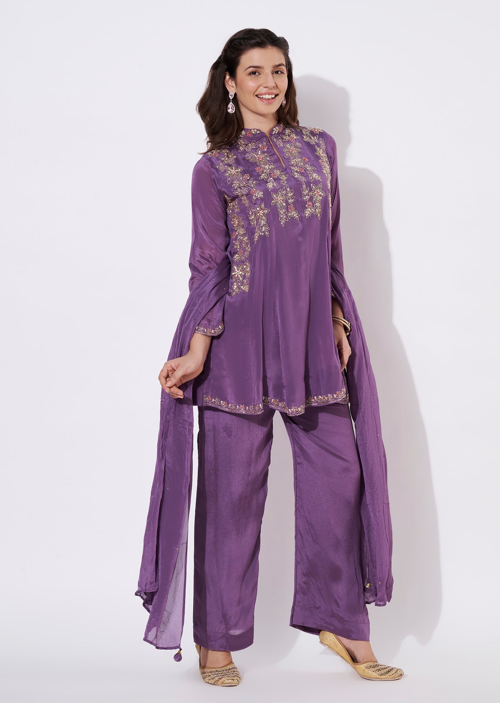Lavender Chinnon Short Kurti Set