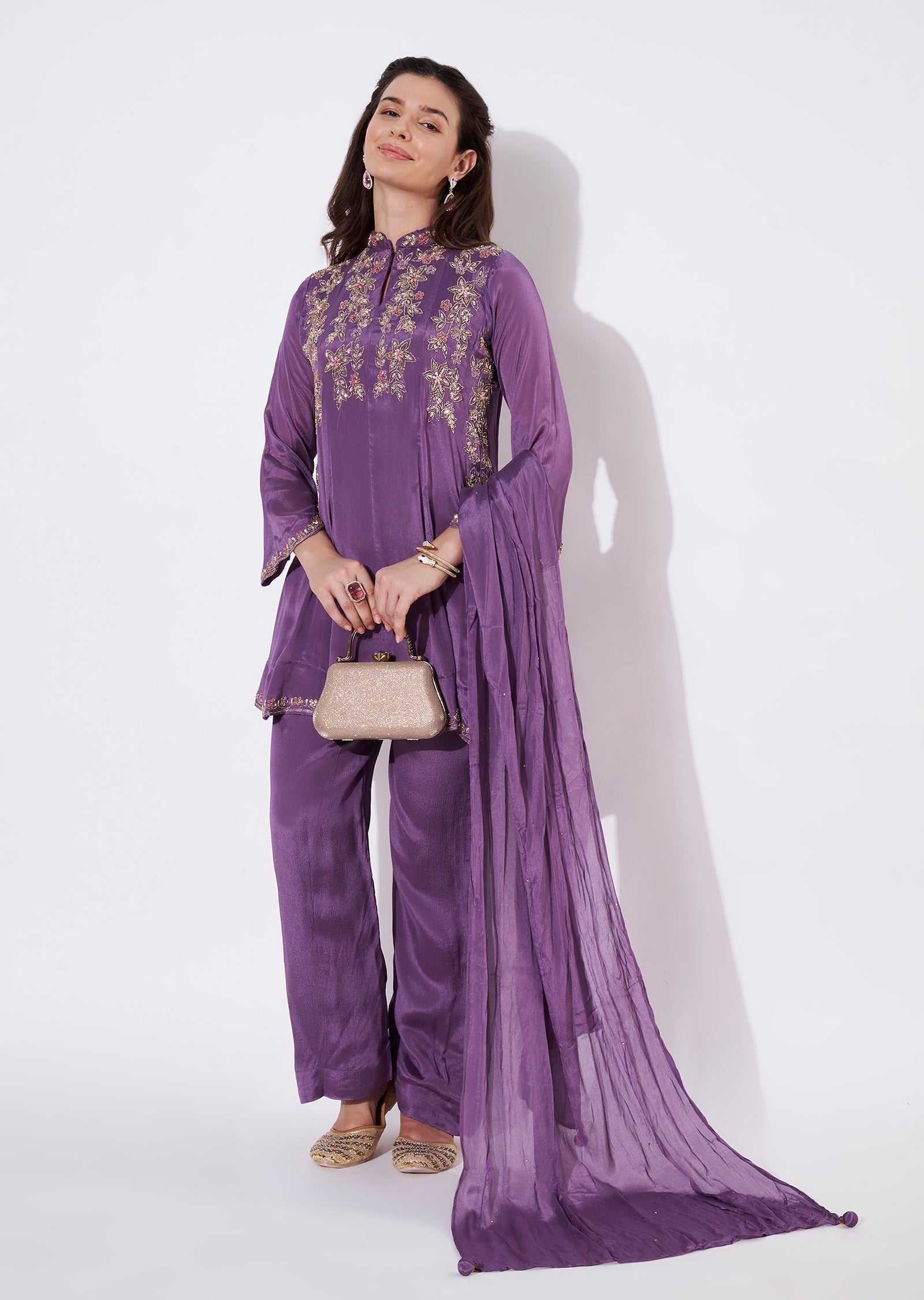 Lavender Chinnon Short Kurti Set