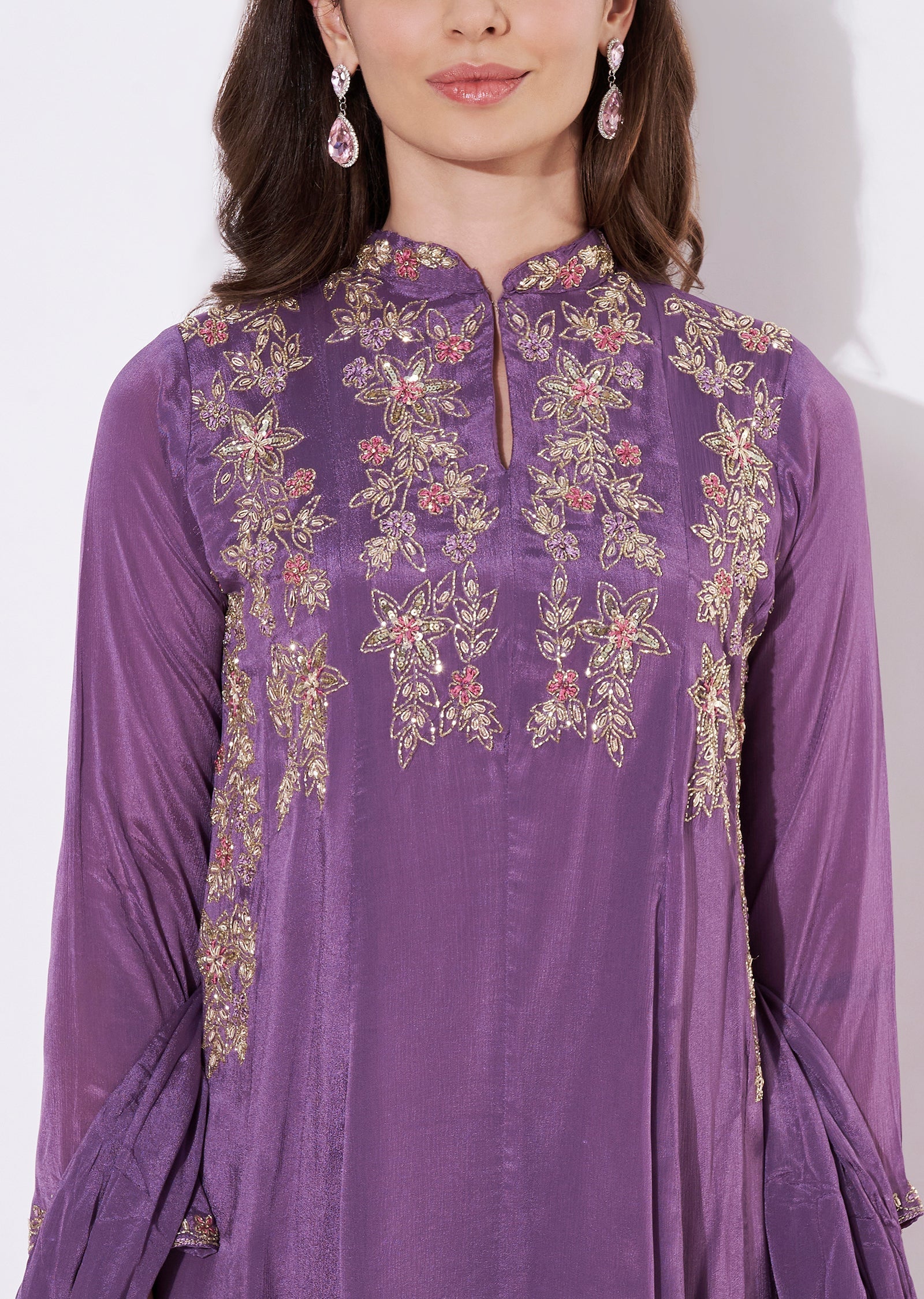 Lavender Chinnon Short Kurti Set