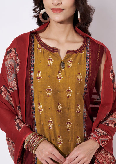 Maroon Gold Kurti Set