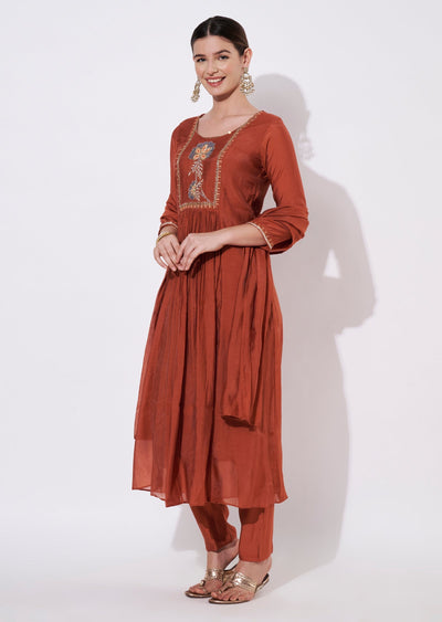 Rust Chinnon Anarkali Suit