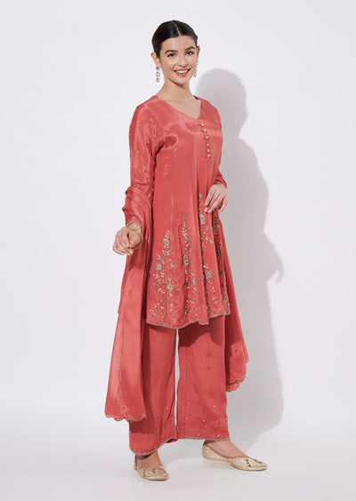 Coral Silk Straight cut suit