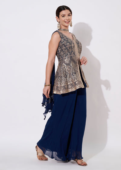 Blue Silk Sharara Set