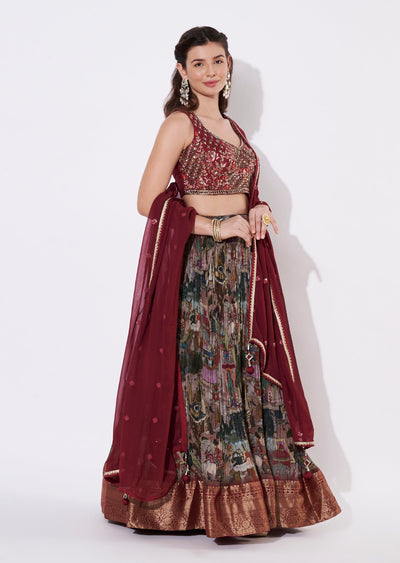 Maroon Silk Lehenga Set