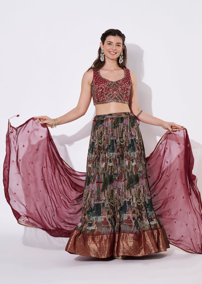 Maroon Silk Lehenga Set