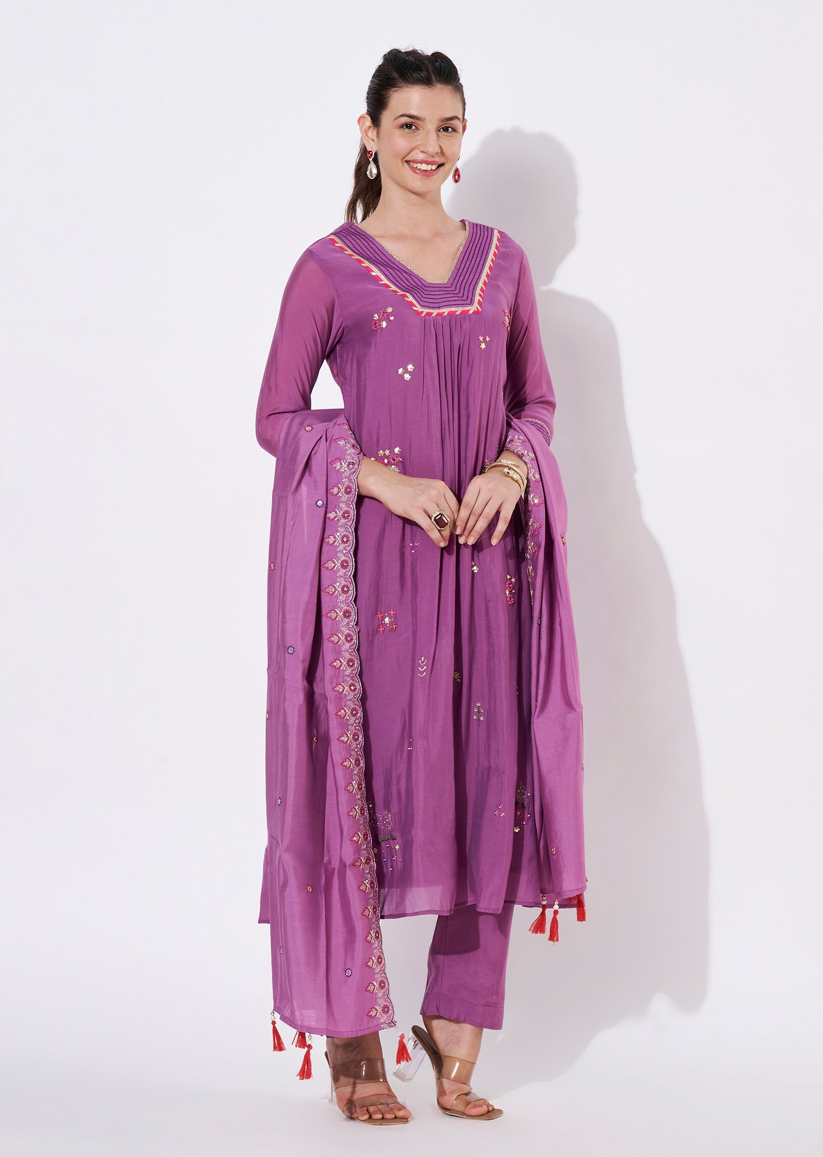 Mauve Silk Anarkali Suit