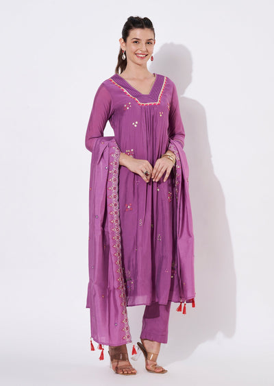 Mauve Silk Anarkali Suit