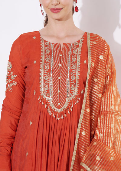Rust Silk Anarkali Suit