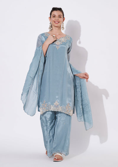 Light Blue Silk Sharara Set