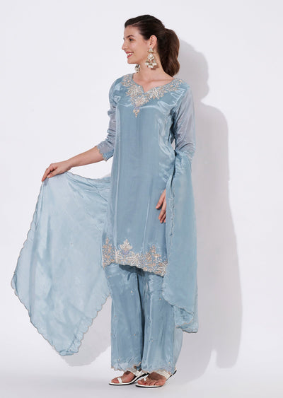 Light Blue Silk Sharara Set
