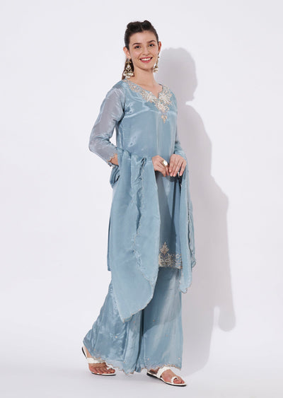 Light Blue Silk Sharara Set