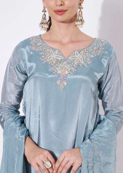 Light Blue Silk Sharara Set
